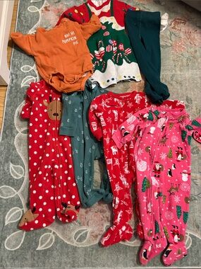 Carter's Holiday Footed Pajama Lot in Red, Green, Pink, Orange